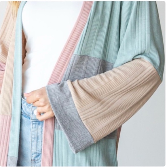 Pastel/Colorblock Cardigan - Pink, Blue, Beige, NEW✔️ - Picture 7 of 11